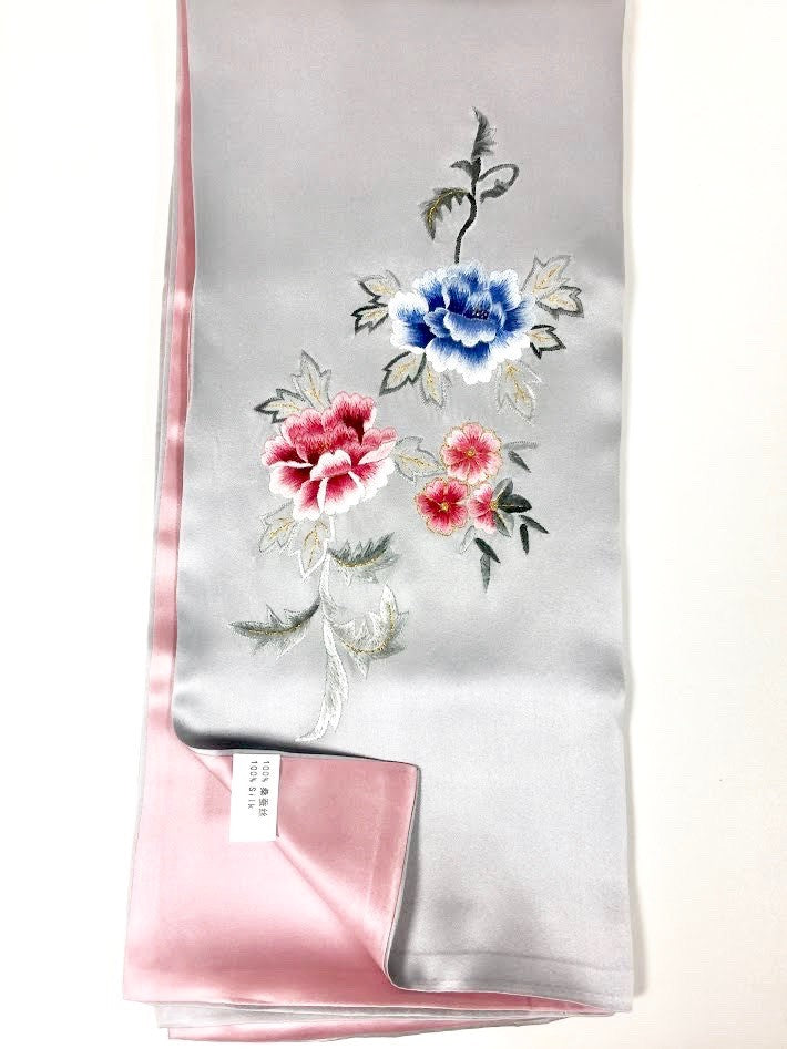 Hand Embroidered Silk Scarf - Snow Blossom Limited