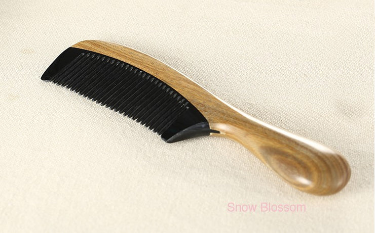 Vera Wood/Buffalo Horn Comb With Handle - Snow Blossom Limited