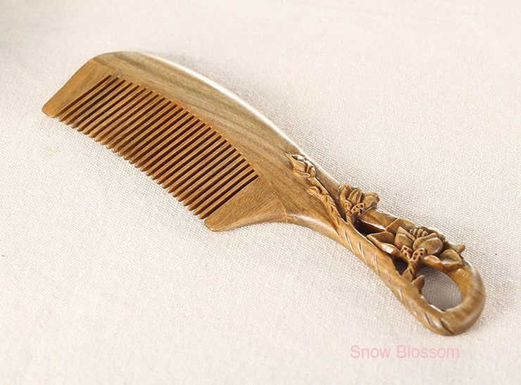 Verawood Comb With Carved Handle - Snow Blossom Limited