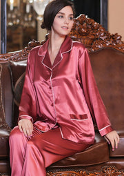 Silk Pyjamas For Ladies -Ruby Red - Snow Blossom Limited